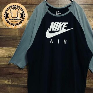 ナイキ(NIKE)の6469 古着　ラグランtシャツ 七分袖　NIKE ナイキ　2XL グレー黒(Tシャツ/カットソー(七分/長袖))