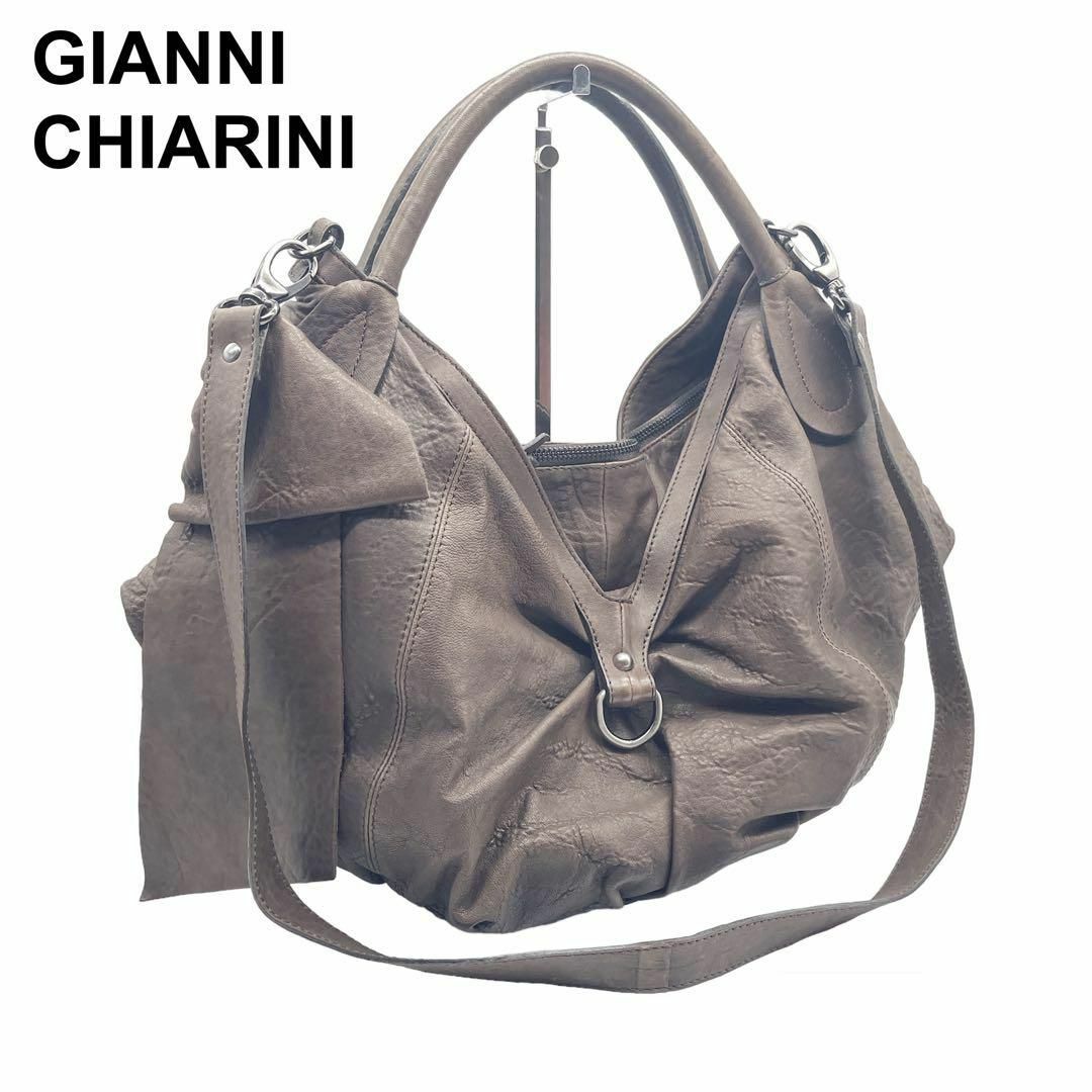 GIANNI CHIARINI(ジャンニキャリーニ)の美品 ジャンニキアリーニ レザー 2WAY リボン ハンドバッグ ショルダー レディースのバッグ(ショルダーバッグ)の商品写真