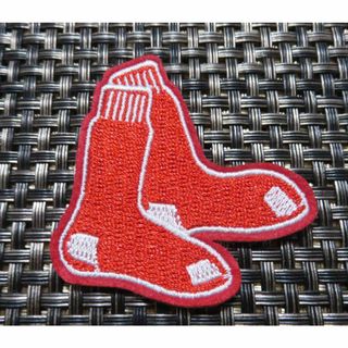 小型S■赤靴下RedSoxレッドソックス野球 ベースボール刺繍ワッペン◎アメリカ(各種パーツ)