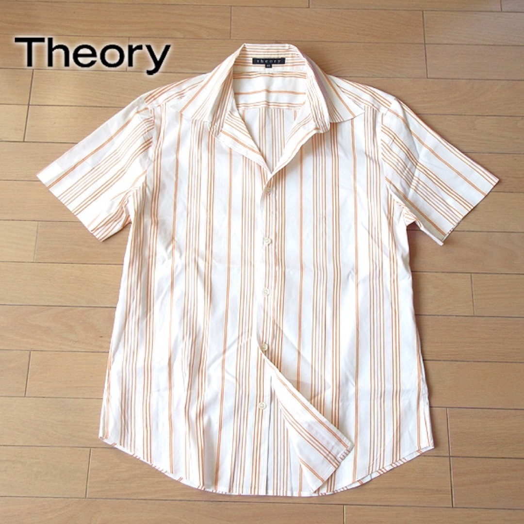 theory(セオリー)の美品 40(M) theory セオリー メンズ 半袖シャツ ホワイト/オレンジ メンズのトップス(シャツ)の商品写真