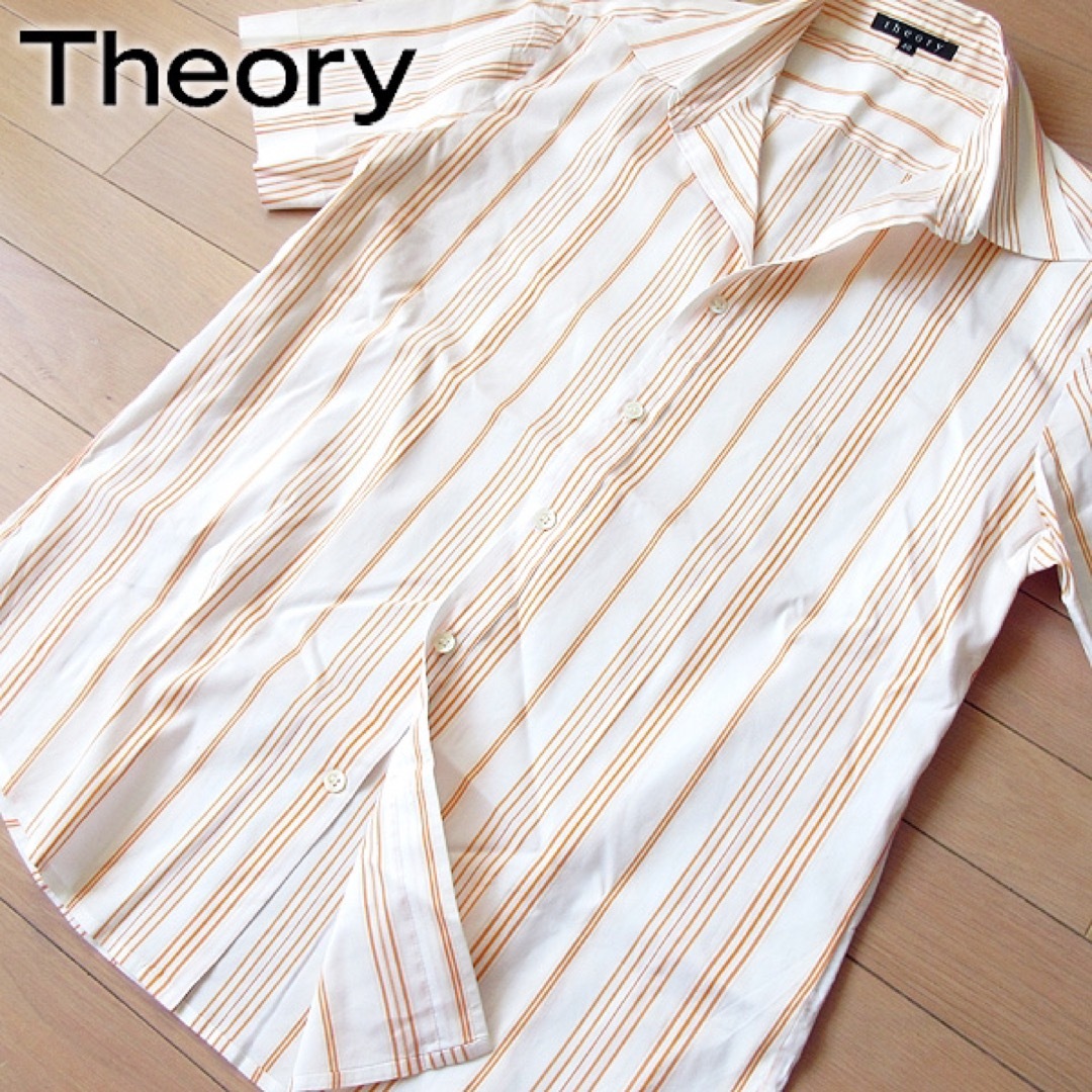 theory(セオリー)の美品 40(M) theory セオリー メンズ 半袖シャツ ホワイト/オレンジ メンズのトップス(シャツ)の商品写真