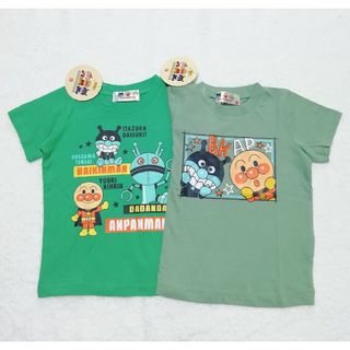 アンパンマン(アンパンマン)の新品　90cm　アンパンマン　男の子半袖Tシャツ2枚セット　グリーン×カーキ(Tシャツ/カットソー)