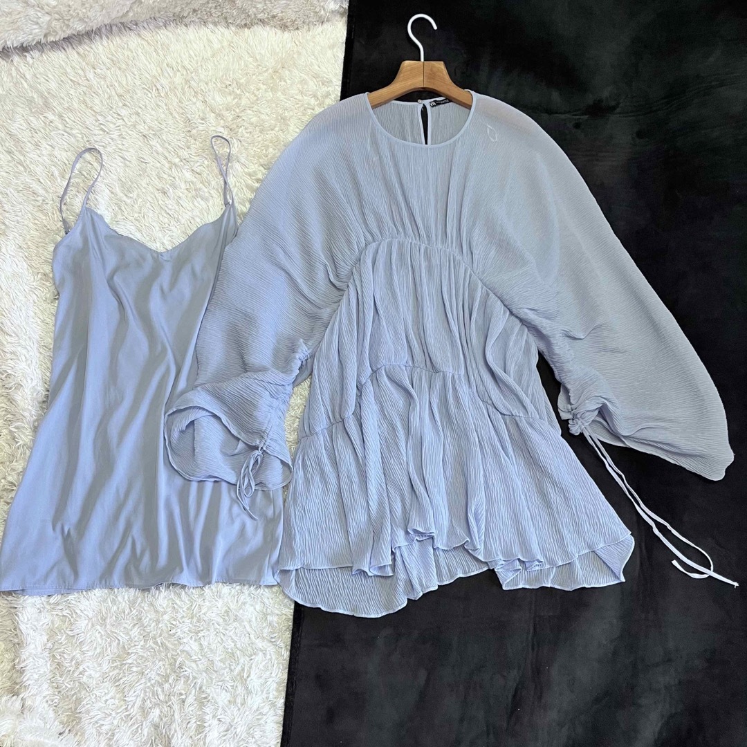 ZARA(ザラ)の美品【ZARA】〜LL大きめDraped Pleated Dress Blue レディースのワンピース(その他)の商品写真