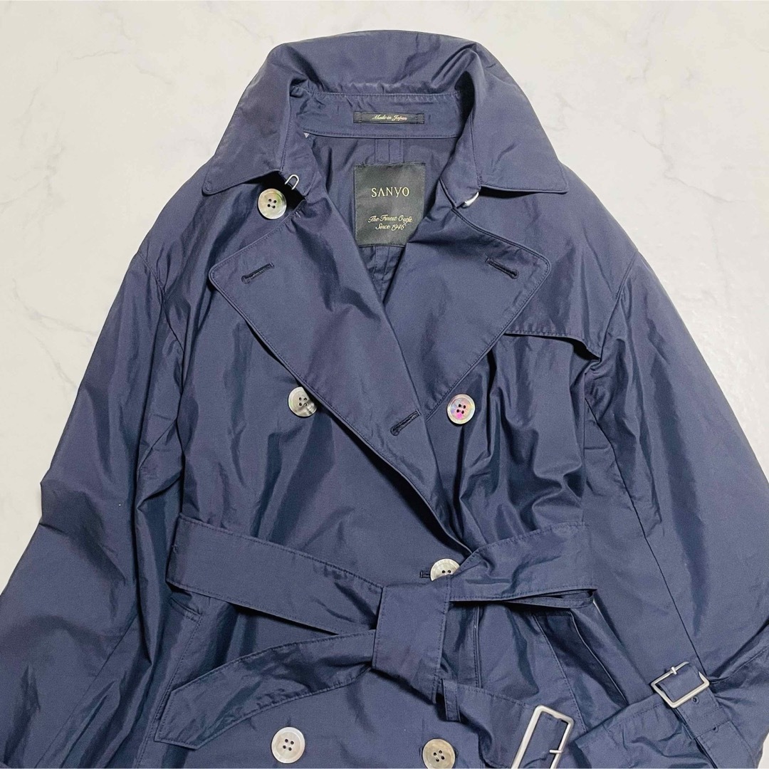 SANYO(サンヨー)のSANYO 三陽商会 トレンチコート 100年コート ネイビー シルク混 絹36 レディースのジャケット/アウター(トレンチコート)の商品写真