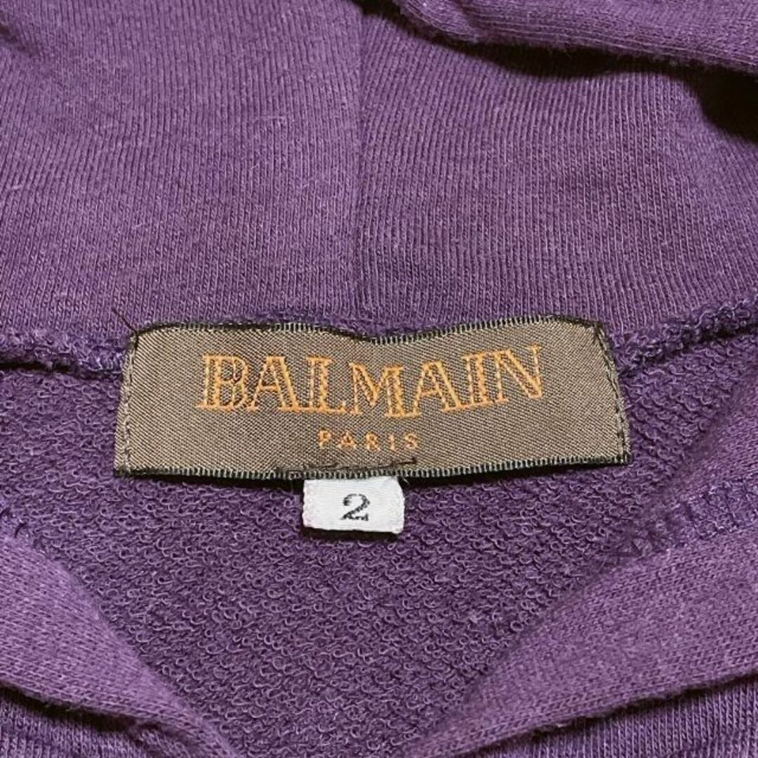 BALMAIN(バルマン)のBALMAIN　ダブルジップパーカー　ビジュー　ロゴワッペン　パープル　サイズ2 レディースのトップス(パーカー)の商品写真