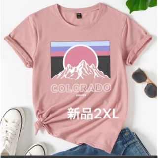 新品　レディース　半袖Tシャツ　アメカジ　ロゴ　トップス　ピンク　2XL 3L (Tシャツ(半袖/袖なし))