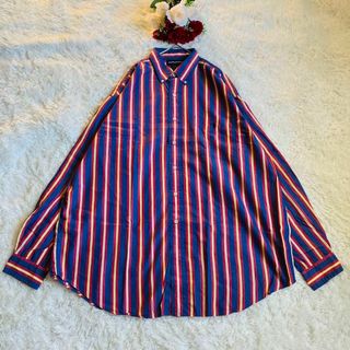 ラルフローレン(Ralph Lauren)のラルフローレン　ゴルフ　長袖シャツ　ストライプ　マルチカラー　90s XL 赤青(シャツ)