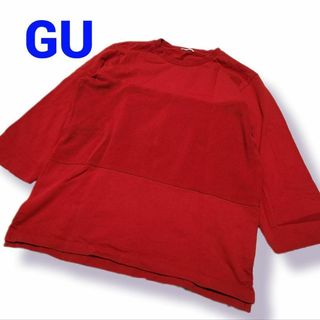 ジーユー(GU)のGU【L】鹿の目　七分袖　Tシャツ　レッド(Tシャツ/カットソー(七分/長袖))