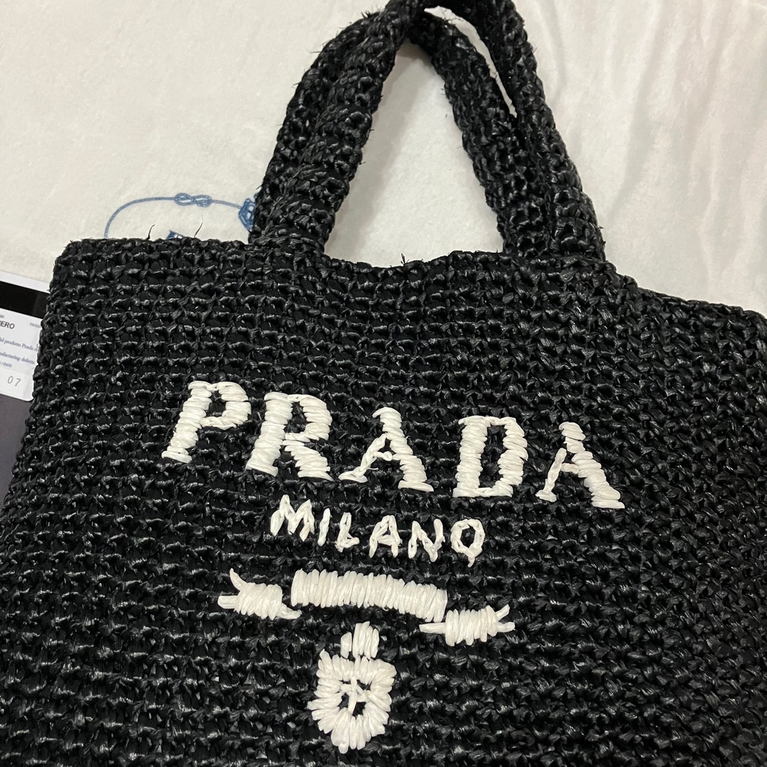 PRADA プラダ　ラフィア　ブラック　黒　ハンドバッグ　正規品　トートバッグ