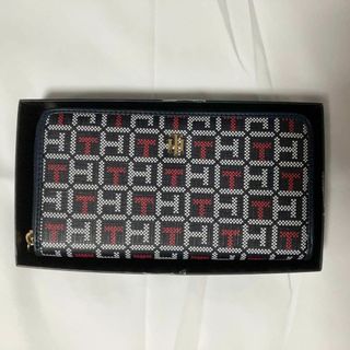 トミーヒルフィガー(TOMMY HILFIGER)の【新品】トミーヒルフィガー ラウンドジップ 長財布 THロゴ 紺 赤 白 金ロゴ(財布)