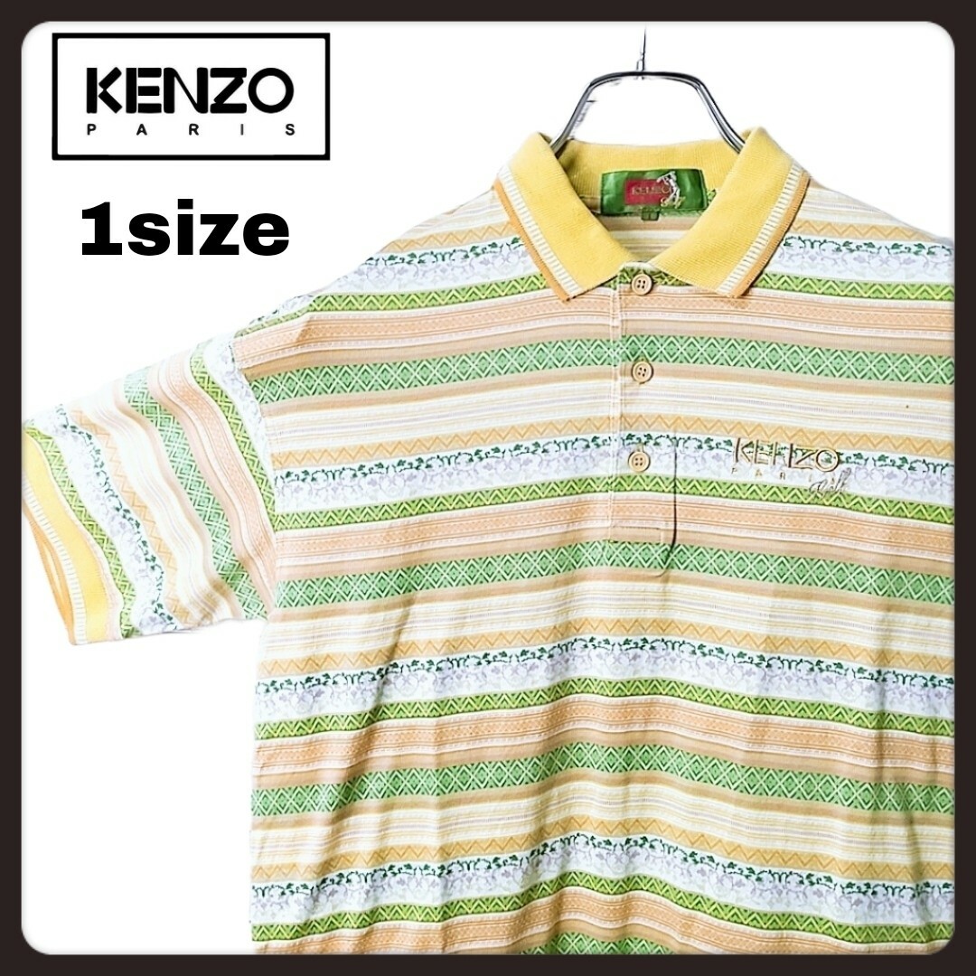 KENZO(ケンゾー)のKENZO PARIS GOLF    オープンカラー シャツ 刺繍ロゴ ボーダ メンズのトップス(シャツ)の商品写真