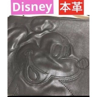 ディズニー(Disney)の本革　アコモデ　ミッキー　パッチワーク　レザー　黒　ディズニー　クラッチ　ポーチ(ポーチ)