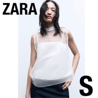 ザラ(ZARA)のZARA 新品未使用　ノースリーブ　オーガンザトップス S ウエディング(シャツ/ブラウス(半袖/袖なし))