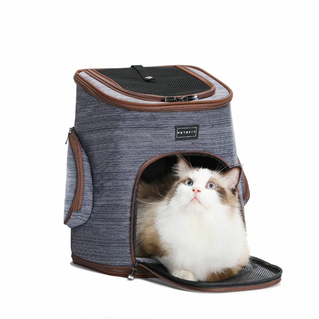 【色: ブルー】petsfit 猫キャリーバッグ リュック型 飛び出し防止 快適