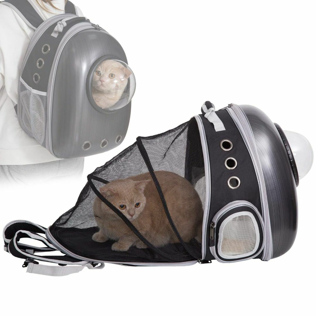 【色: ブラック新型】PETTOM 猫 キャリー リュック 宇宙船 拡張 カプセ