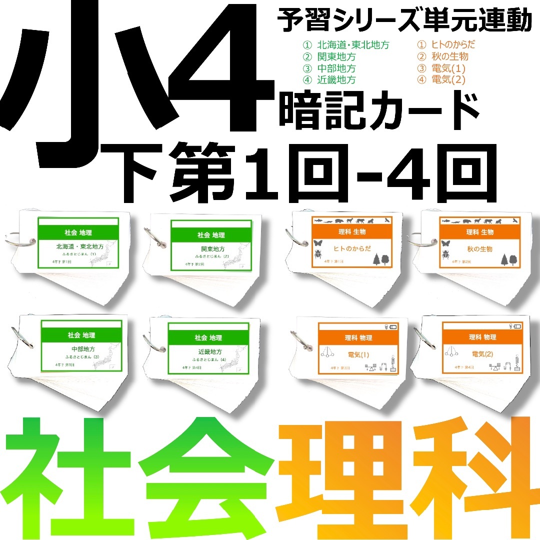 中学受験 暗記カード【4年下 社会・理科1-4回】 予習シリーズ 組み分け対策