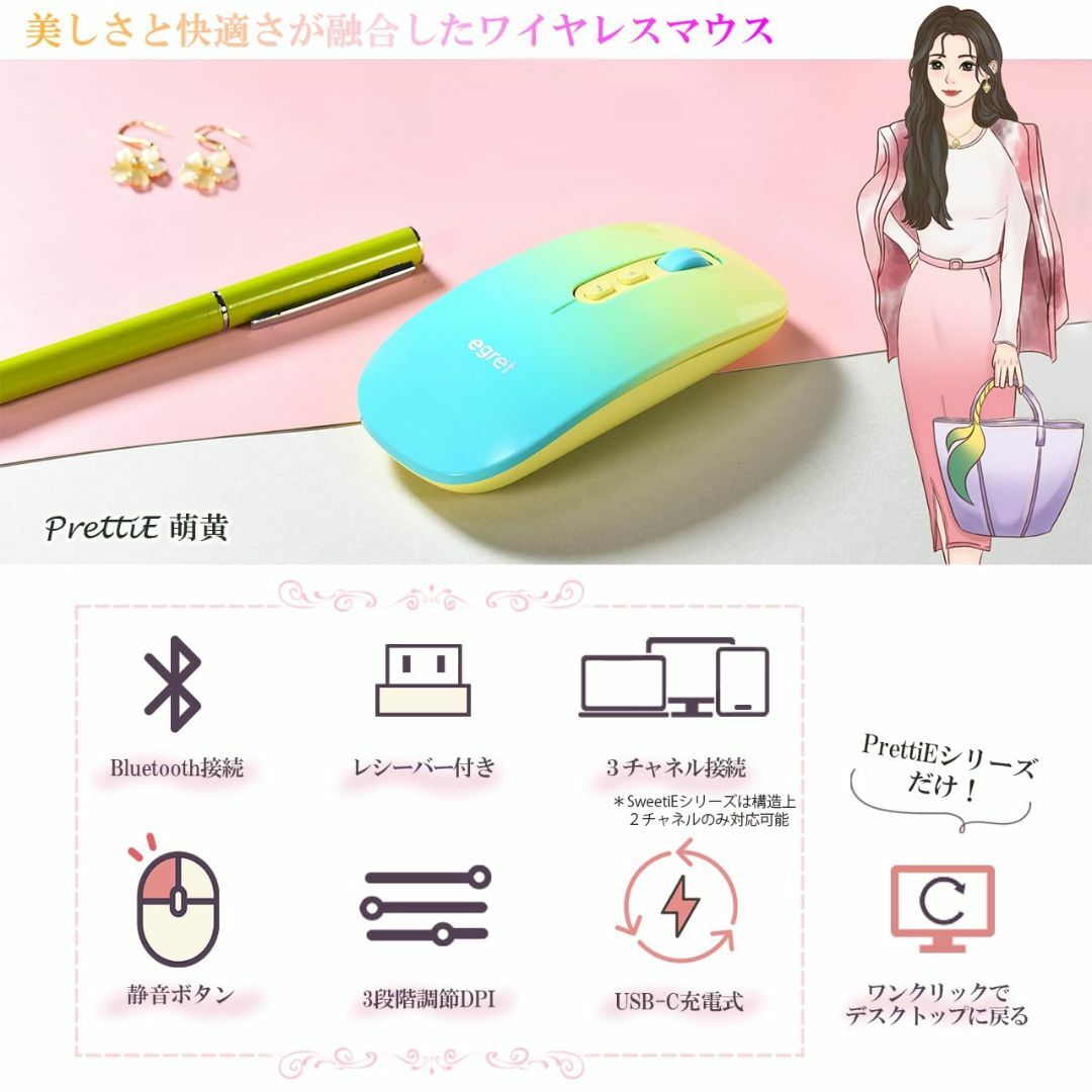 EGRET 女性向けかわいいマウス Bluetooth5.0/3.0/2.4G