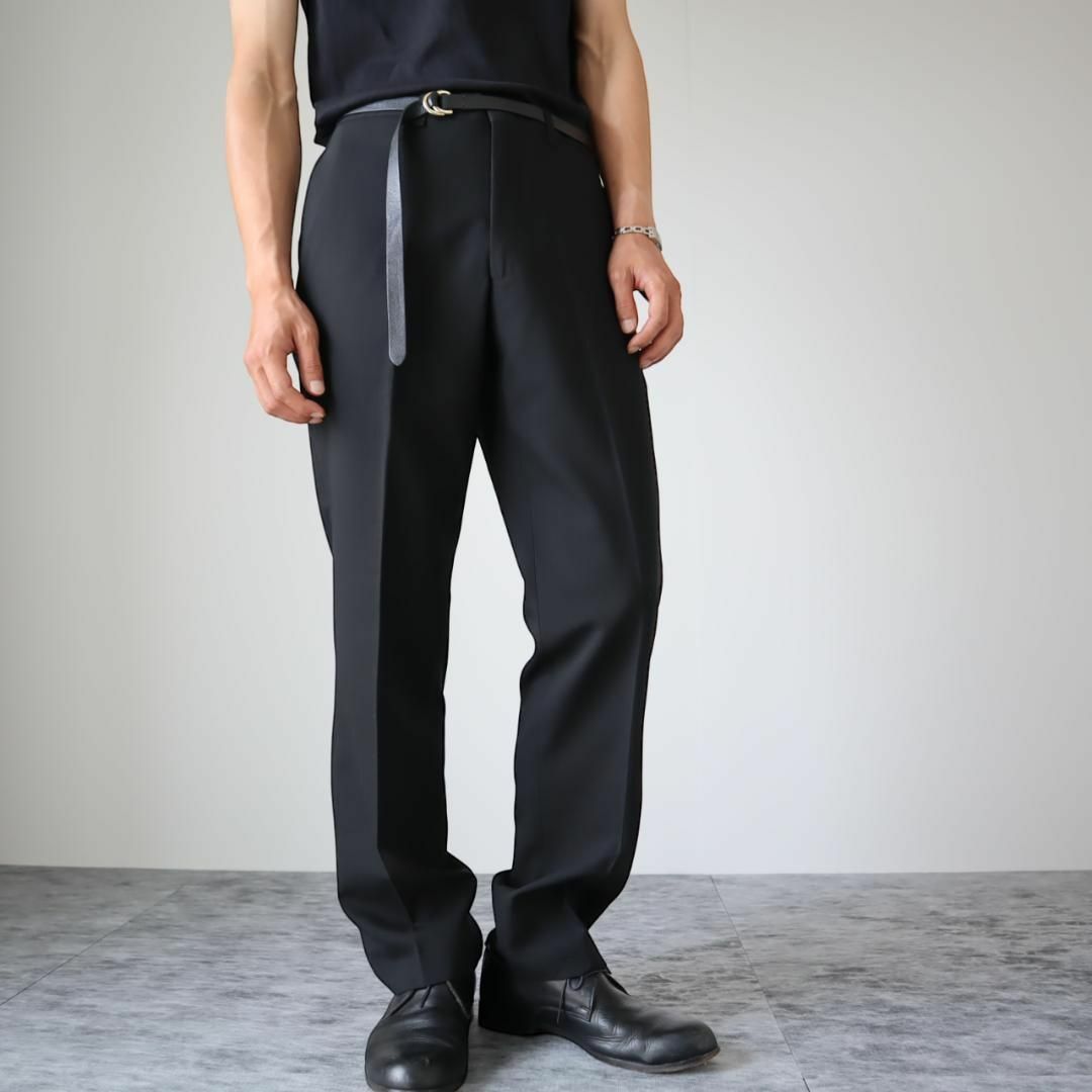 【vintage】ウール シャドーストライプ ストレート スラックス 黒 W32