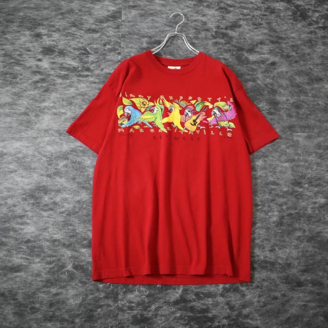 ART VINTAGE(アートヴィンテージ)の【vintage】オウム 鳥 サンバ プリント アニマル Tシャツ 赤 L メンズのトップス(Tシャツ/カットソー(半袖/袖なし))の商品写真