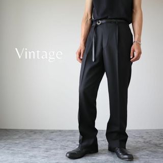 アートヴィンテージ(ART VINTAGE)の【vintage】1タック ワイド ウール スラックス レトロ 光沢 黒 W33(スラックス)