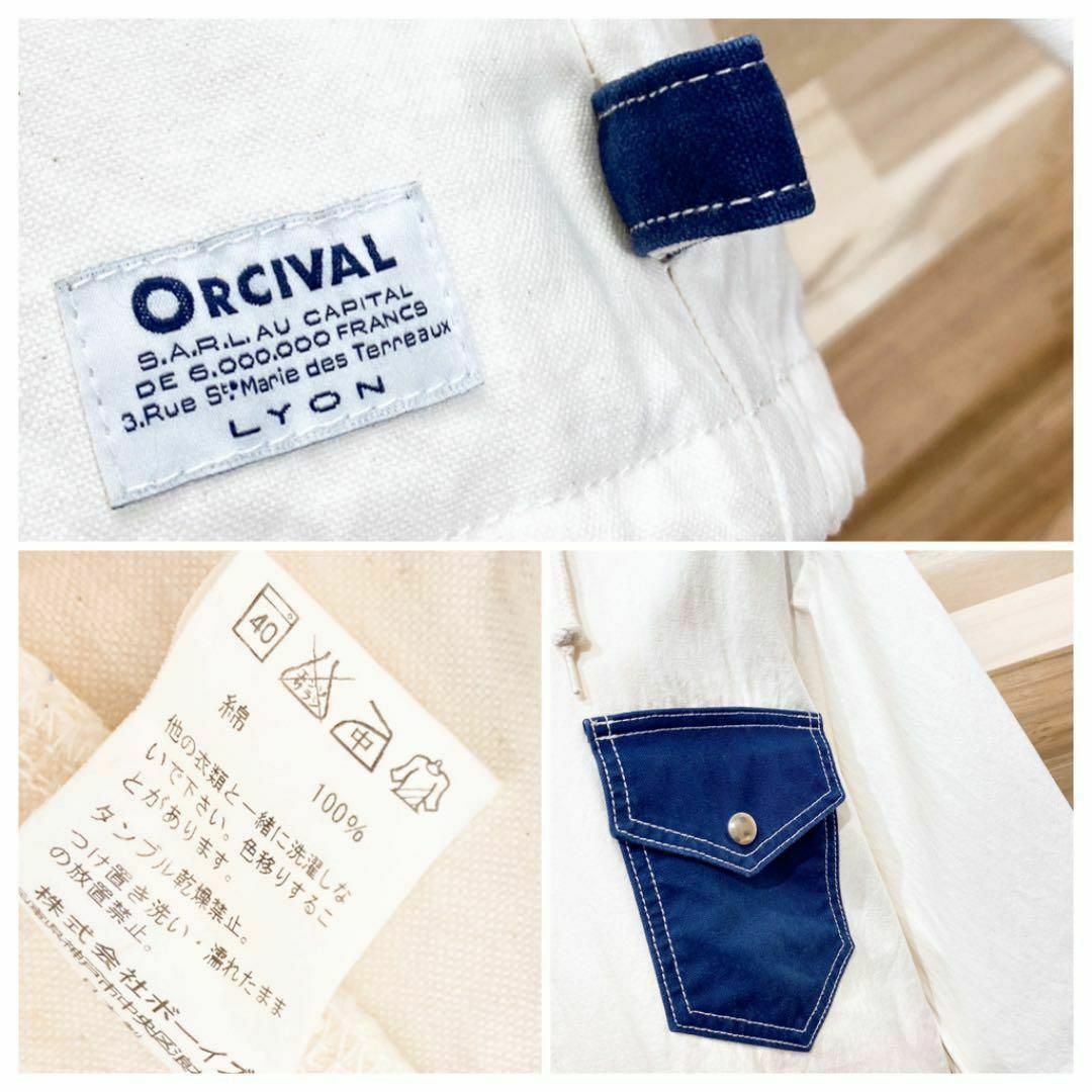 【オーシバル】ORCIVAL キャンバス ジップアップ パーカー アイボリー×紺