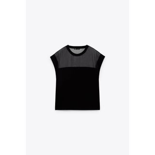 ザラ(ZARA)のZARA オーガンザ素材 コントラストTシャツ　ブラック　Sサイズ(Tシャツ(半袖/袖なし))