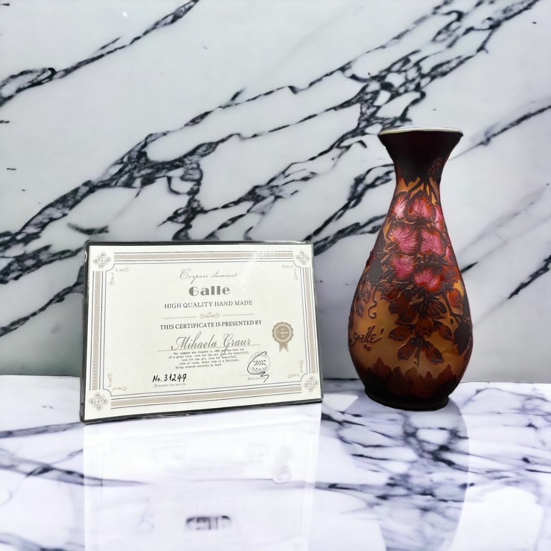 花器◆証明書付◆エミールガレEmileGalle　花瓶　カメオ彫　フラワーベース