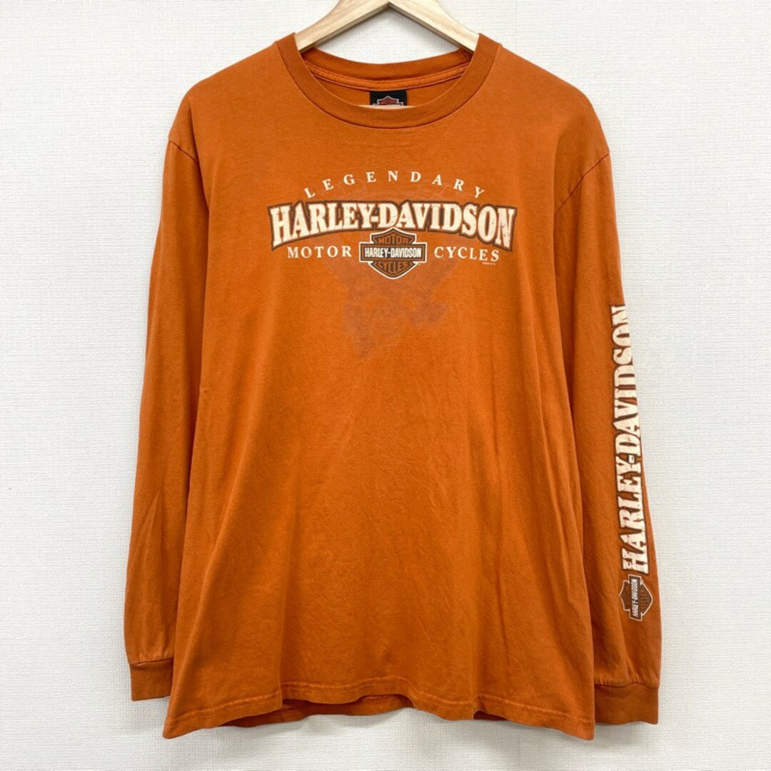 Hurley(ハーレー)のUS古着 ハーレー ダビッドソン HARLEY-DAVIDSON ロングスリーブ Tシャツ ロンT ロゴ 両面プリント 袖プリント 長袖 サイズ：L ダークオレンジ【中古】 メンズのトップス(Tシャツ/カットソー(半袖/袖なし))の商品写真