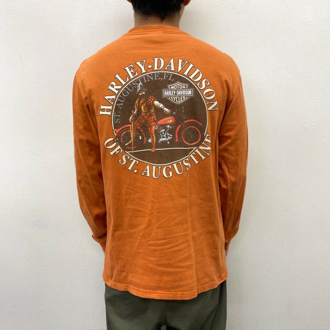 Hurley(ハーレー)のUS古着 ハーレー ダビッドソン HARLEY-DAVIDSON ロングスリーブ Tシャツ ロンT ロゴ 両面プリント 袖プリント 長袖 サイズ：L ダークオレンジ【中古】 メンズのトップス(Tシャツ/カットソー(半袖/袖なし))の商品写真