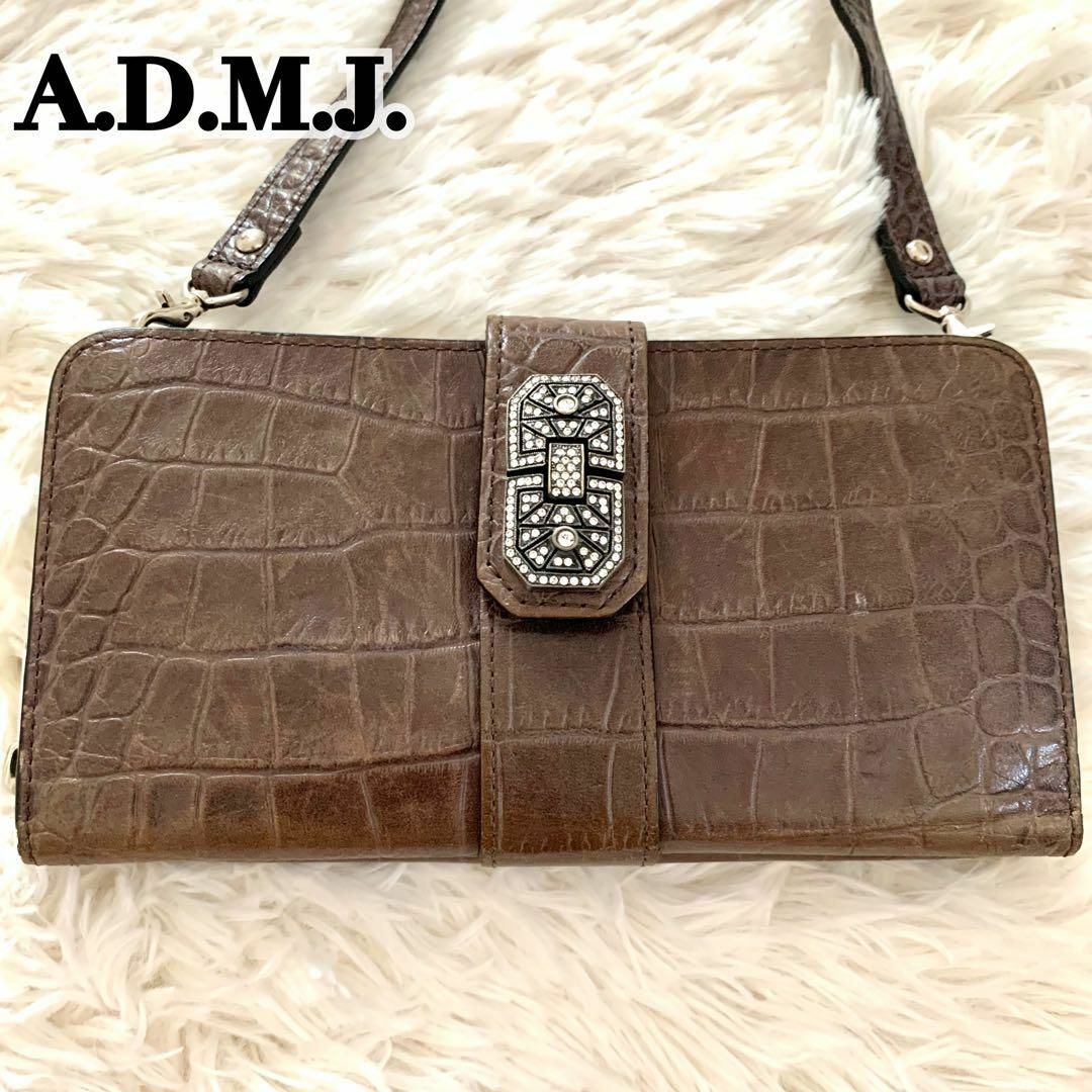 極美品✨A.D.M.J. スワロフスキー 2way 長財布 クロコ型押し - 財布