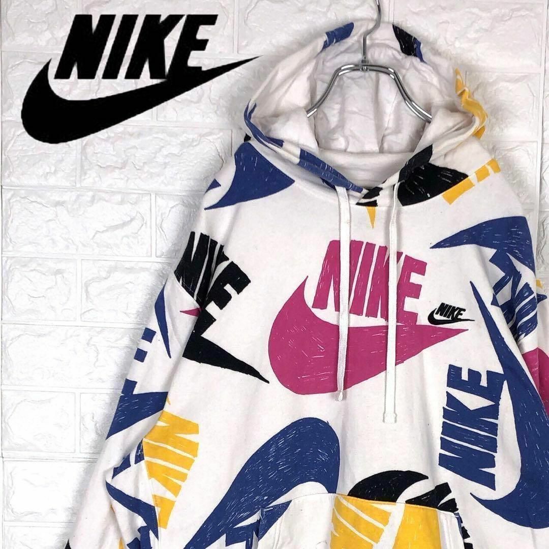 NIKE - ナイキ マルチカラー 総ロゴプリントパーカー プルオーバー