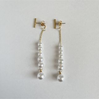 No.241 ハンドメイド　スティックピアス×パール　2wayピアス(ピアス)