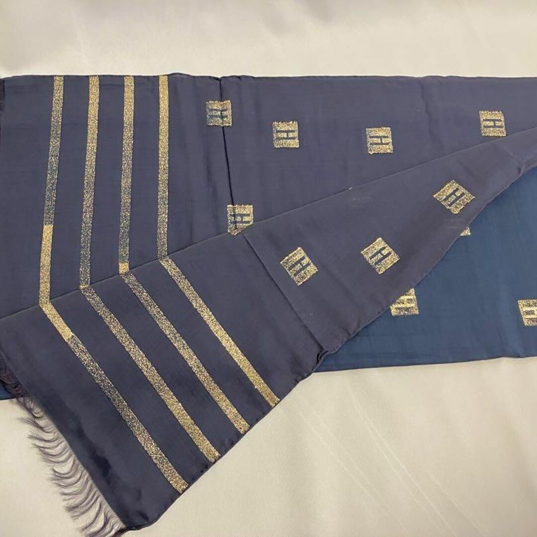 HERMES / エルメス Hロゴ ストール ネイビー レディース