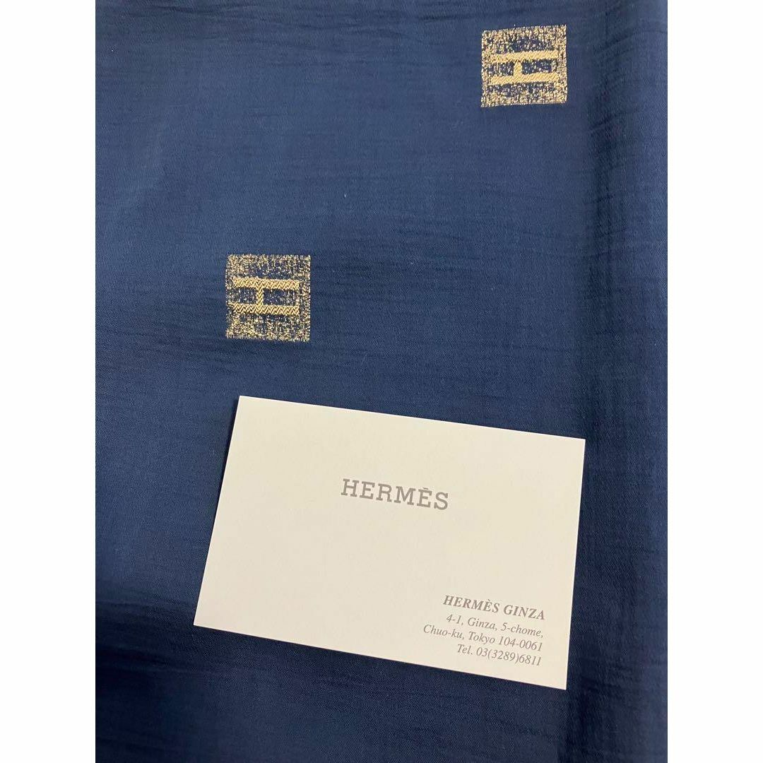 HERMES / エルメス Hロゴ ストール ネイビー レディース