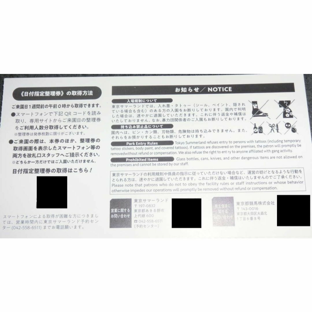 専用　3枚 東京サマーランド 1Dayパス 　 チケットの施設利用券(プール)の商品写真