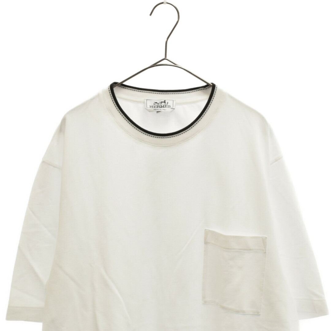 HERMES エルメス 胸ポケット付きHロゴ刺繍 パイピング半袖Tシャツ ホワイト