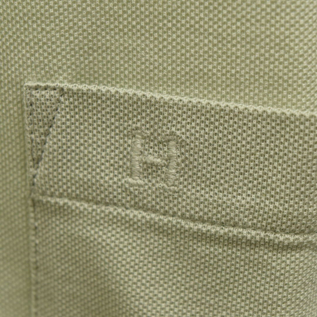 HERMES エルメス 胸ポケット付きHロゴ刺繍 パイピング半袖Tシャツ グリーン