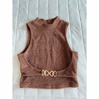 ザラ(ZARA)のZara系 ニット ハイネック クロップド トップス(カットソー(半袖/袖なし))