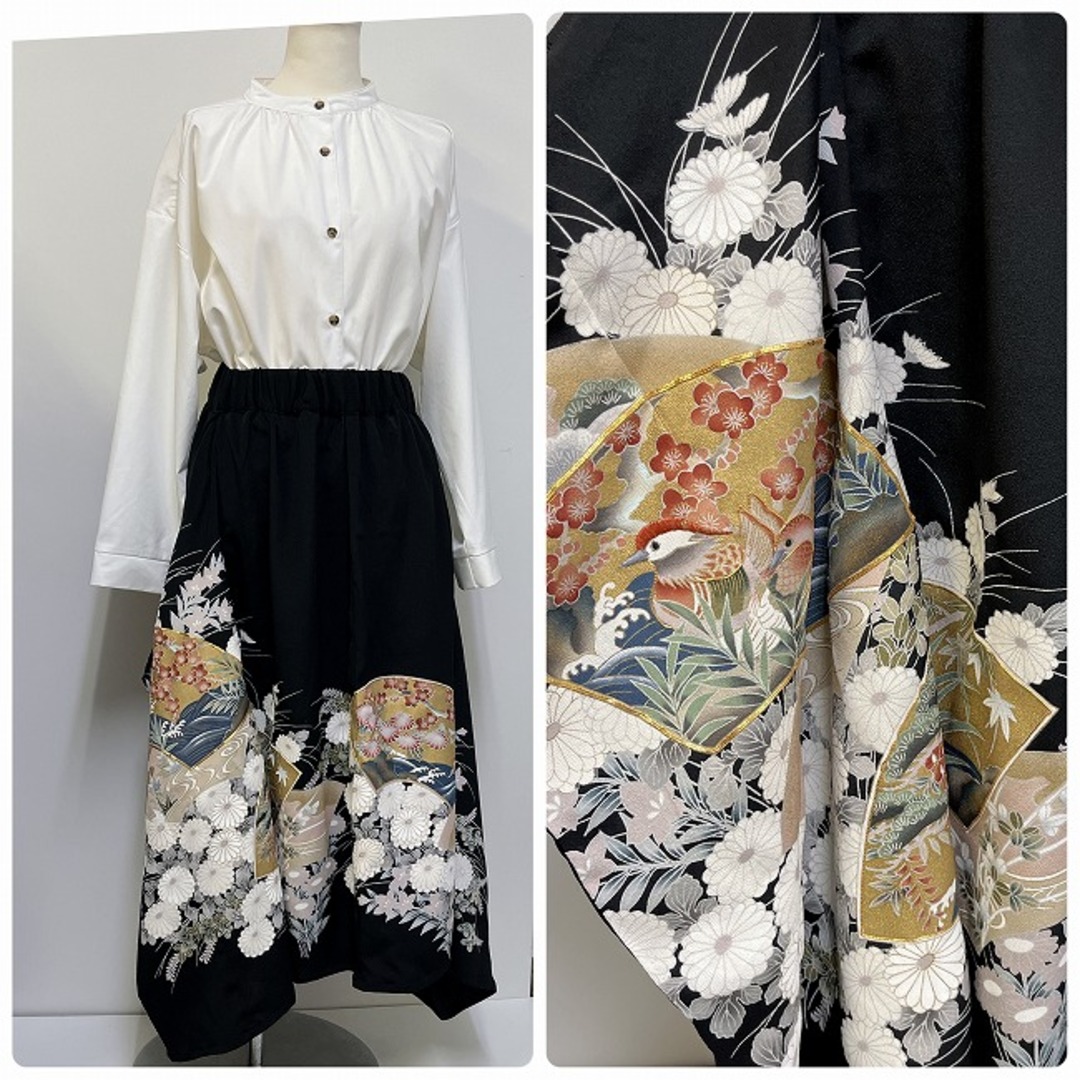 ☆着物リメイク M~L スカート ハンドメイド 3602e-