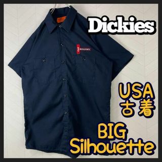 ディッキーズ(Dickies)のディッキーズ ワークシャツ 企業ロゴ 刺繍 半袖 ネイビー USA古着 メンズ(シャツ)