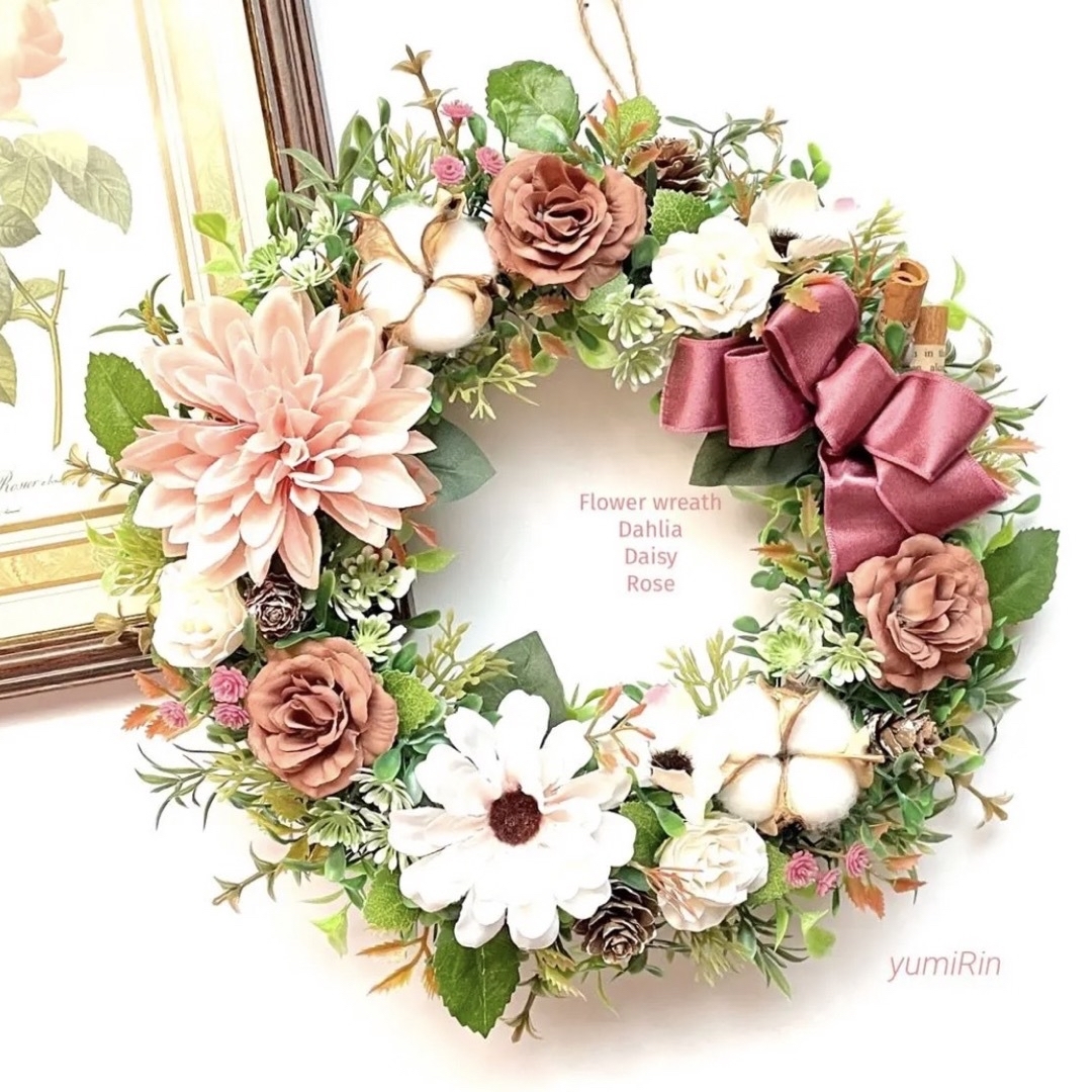 アンティーク調。:°ஐ*。ダリア×デイジー×薔薇の秋リース♡フラワー