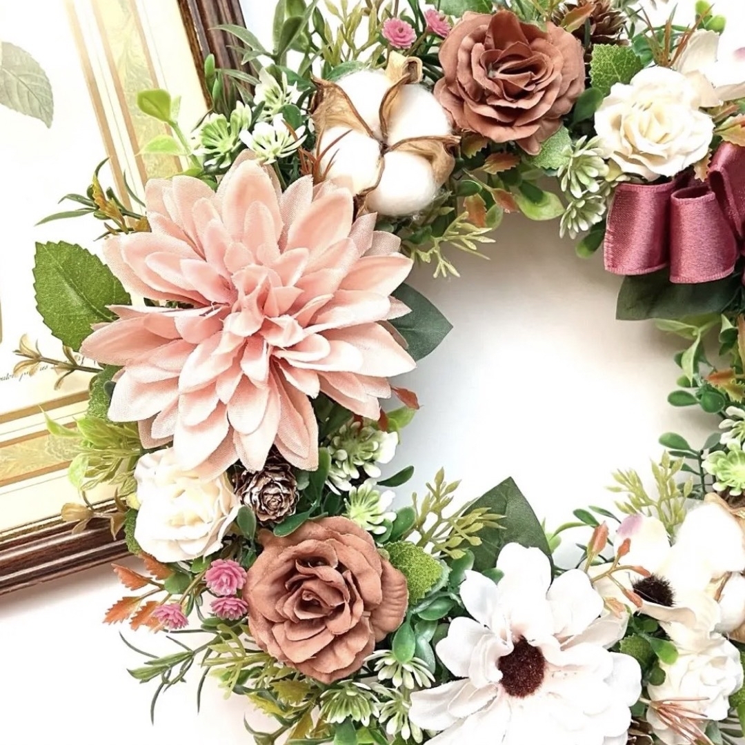 アンティーク調。:°ஐ*。ダリア×デイジー×薔薇の秋リース♡フラワー