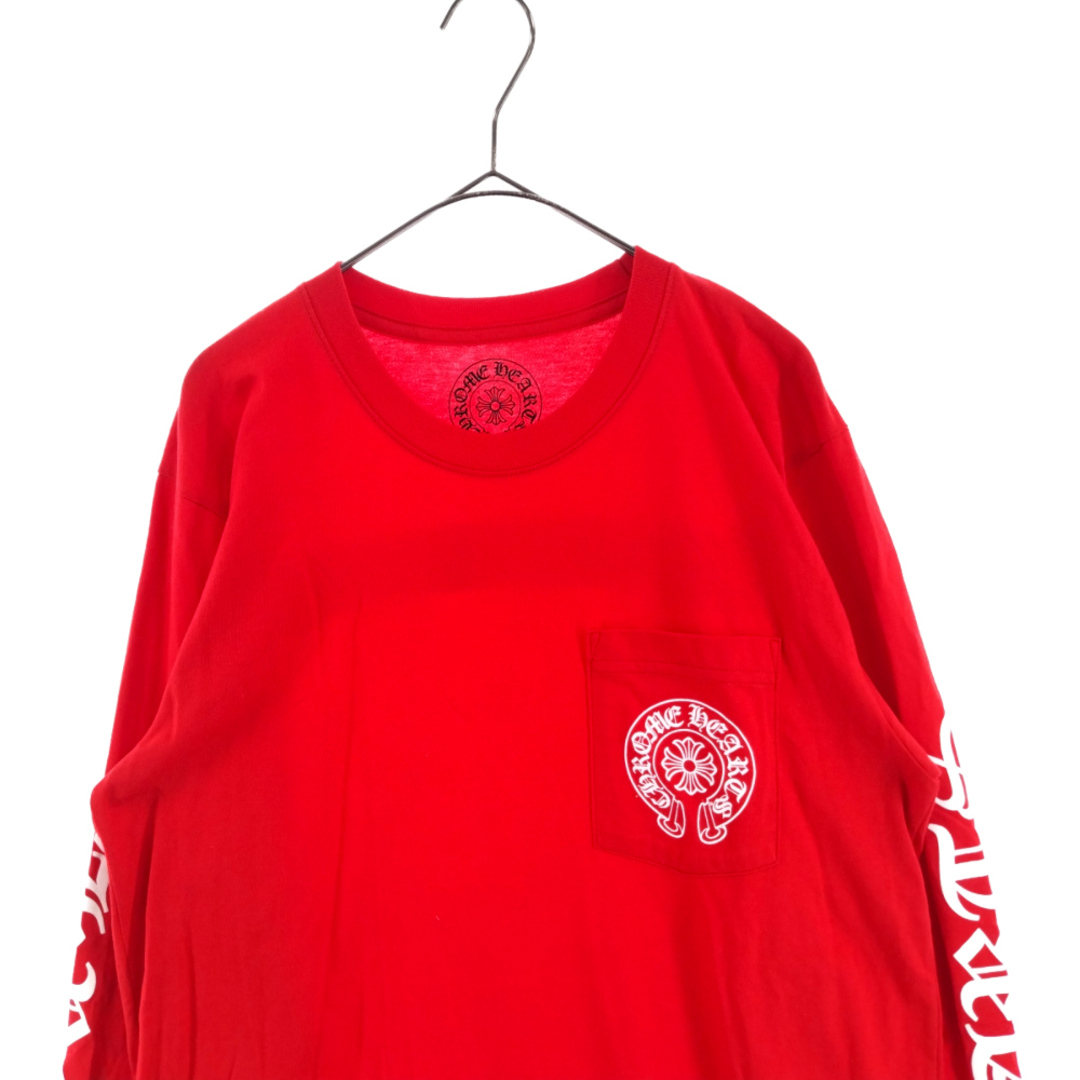 CHROME HEARTS Red Back Scroll Logo LS Tee クロムハーツ レッドバックスクロールロゴロングスリーブTシャツ 長袖カットソー ロンT 胸ポケット ホースシュー レッド サイズXXL【230709】【新古品】【me04】