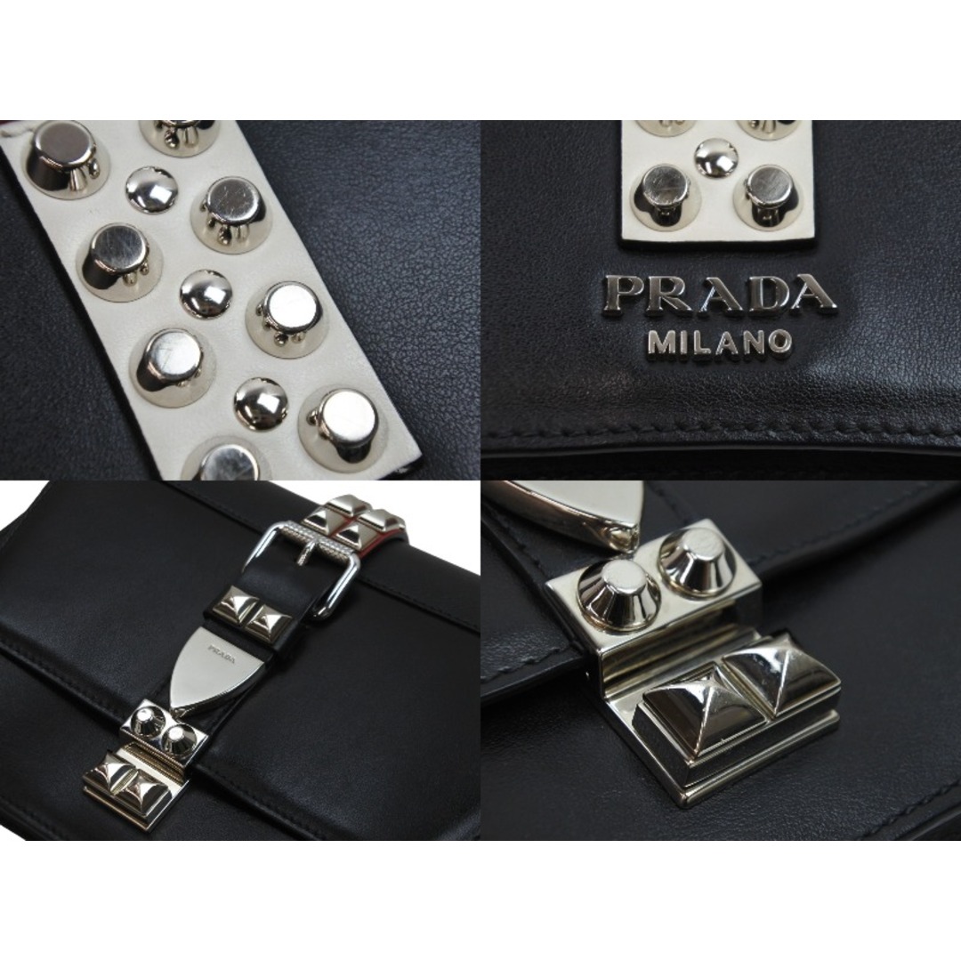 PRADA プラダ ショルダーバッグ エレクトラ スタッズ クロスボディバッグ 1BD120 ブラック レッド シルバー金具 美品  53341