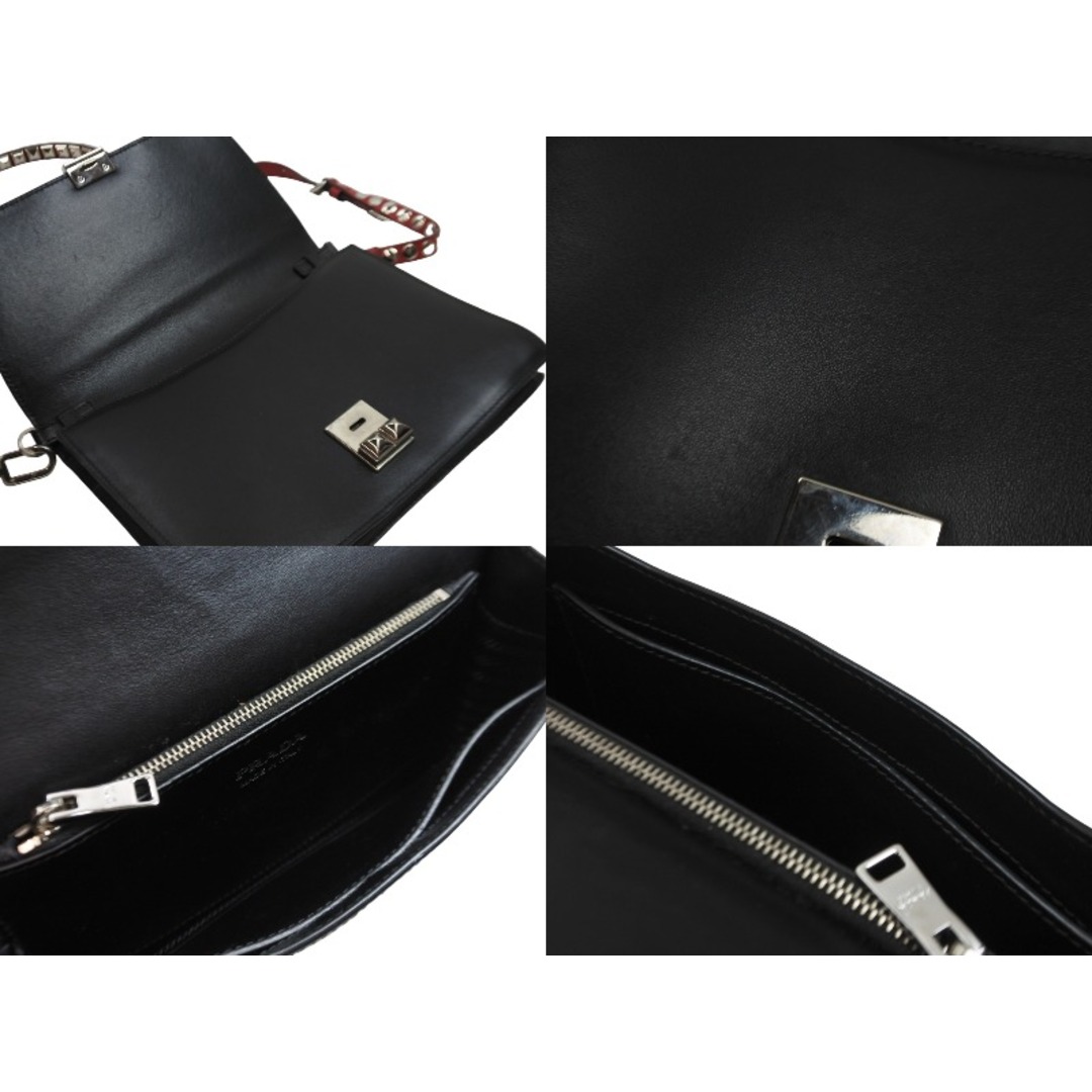 PRADA プラダ ショルダーバッグ エレクトラ スタッズ クロスボディバッグ 1BD120 ブラック レッド シルバー金具 美品  53341