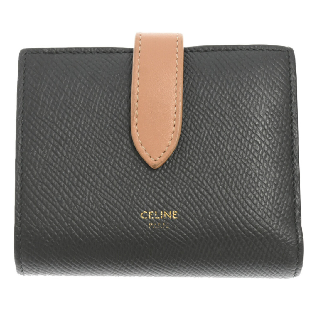 CELINE セリーヌ Medium Strap Wallet ミディアム ストラップ ウォレット 二つ折り財布 レザー グレー/ピンク 10B643BRU レディース