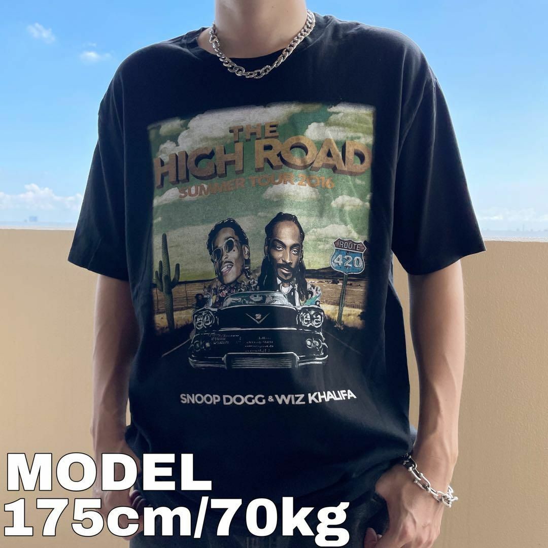 スヌープドッグ ウィズカリファ ラップT ツアープリントTシャツ XL 黒 緑