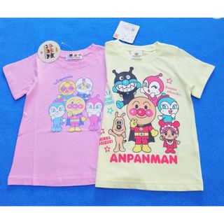 アンパンマン(アンパンマン)の新品　95cm　アンパンマン　女の子半袖Tシャツ2枚セット　ピンク×クリーム(Tシャツ/カットソー)