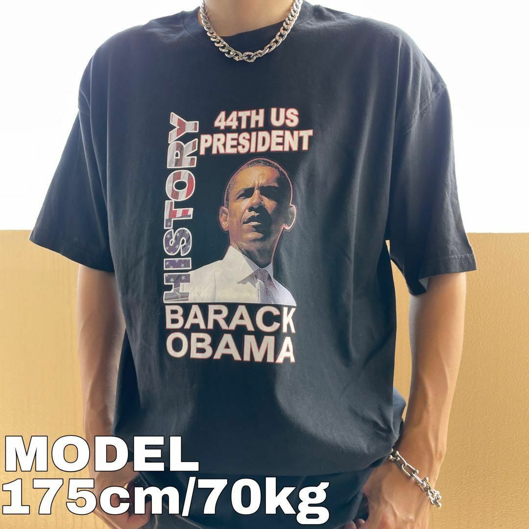 OBAMA オバマ ビッグプリントTシャツ 黒 ブラック 2XL ブルー 赤