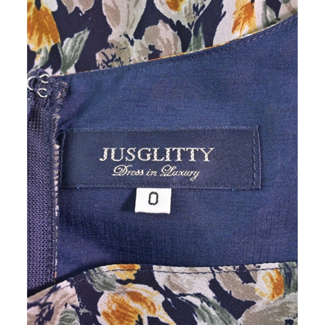 JUSGLITTY(ジャスグリッティー)のJUSGLITTY ワンピース 0(XS位) 紺xグレー系x黄系等(花柄) 【古着】【中古】 レディースのワンピース(ひざ丈ワンピース)の商品写真